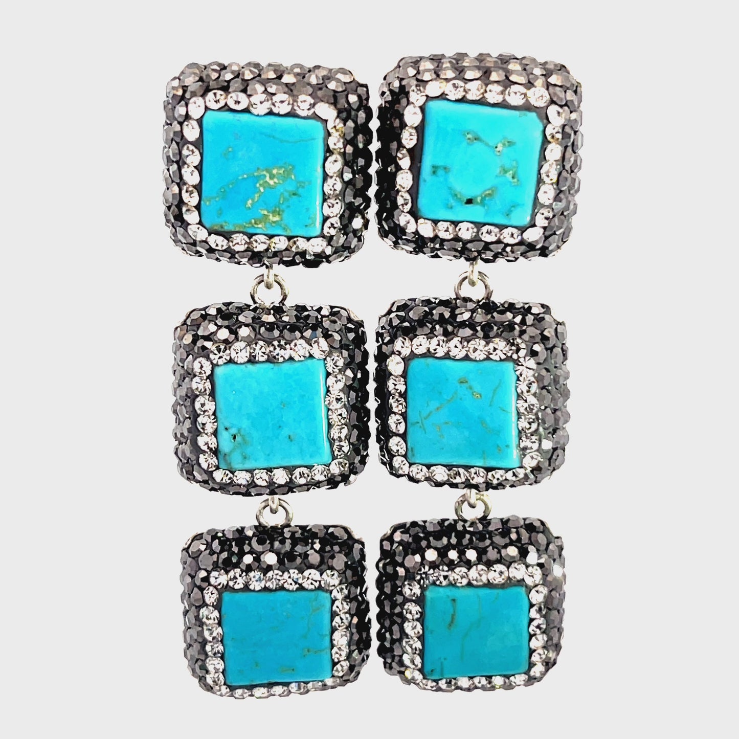 Load and play video in Gallery viewer, Turquoise 3 Tier 925 Sterling Silver Earring
