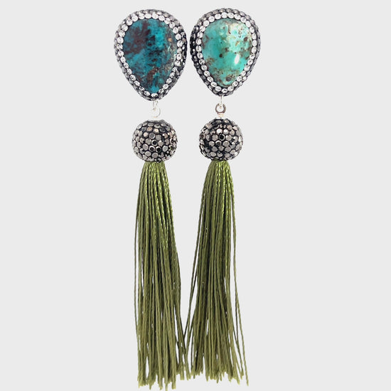 Load and play video in Gallery viewer, Teardrop Gemstone Tassel 925 Sterling Silver Earring
