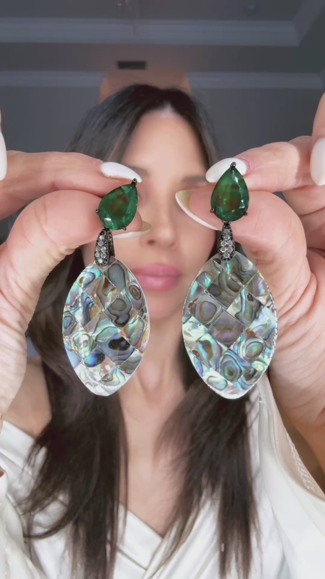 Load and play video in Gallery viewer, Abalone Green Cubic Zirconia Earring
 Born To Glam