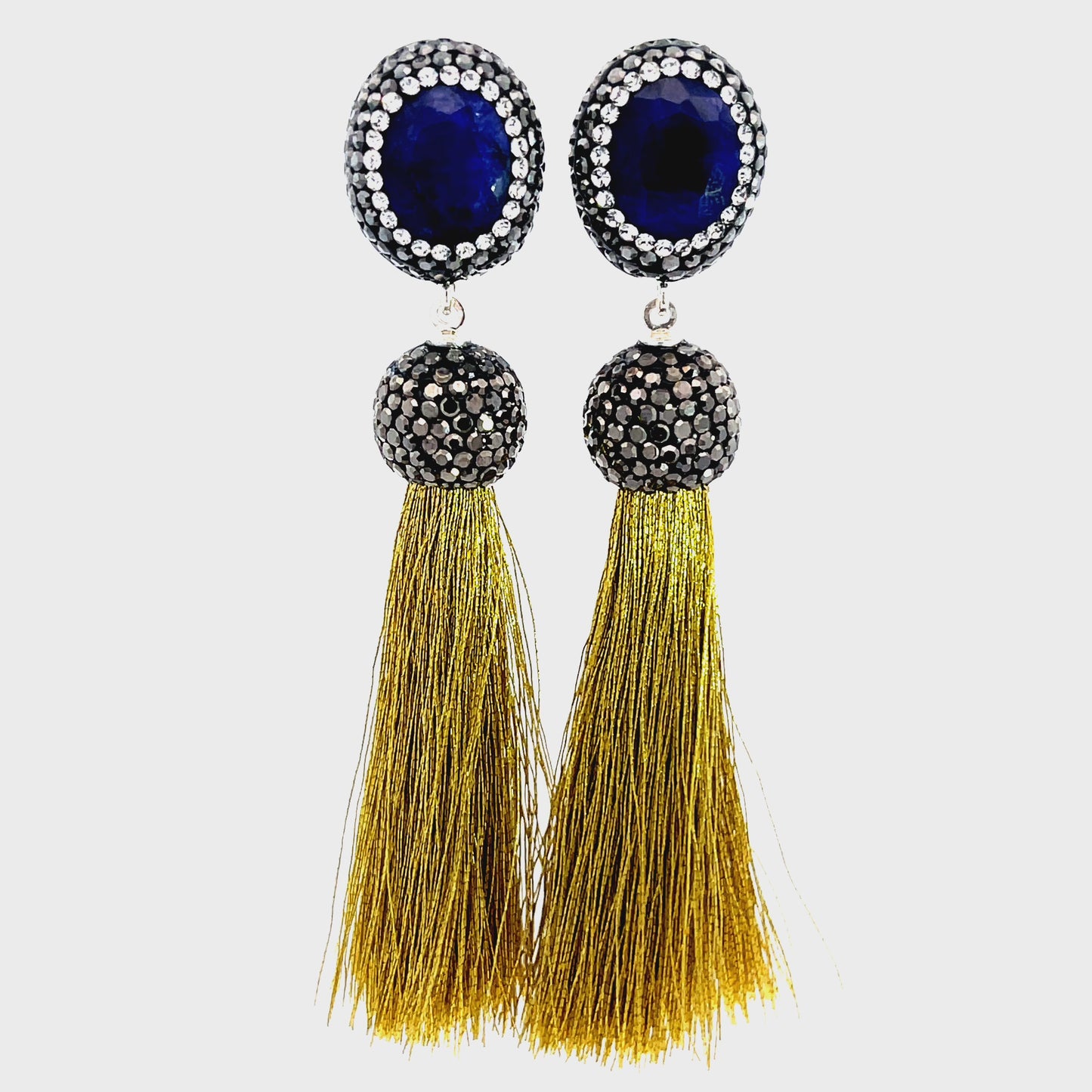 Load and play video in Gallery viewer, Gemstone &amp;amp; Crystal Tassel 925 Sterling Silver Earring
