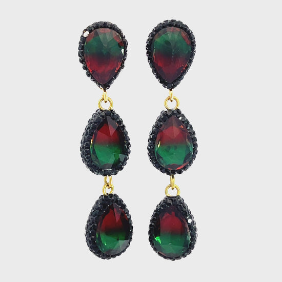 Load and play video in Gallery viewer, Teardrop Multicolor Gemstone Crystal Sterling Silver Triple Drop Earrings
 Born To Glam