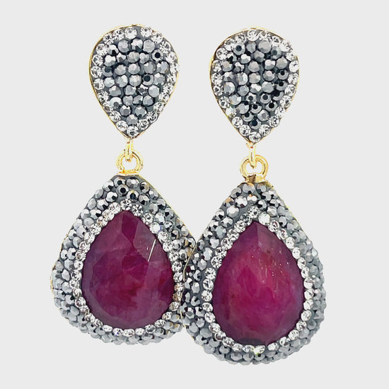 Load and play video in Gallery viewer, Teardrop Gemstone Crystal Drop Earrings
 Born To Glam