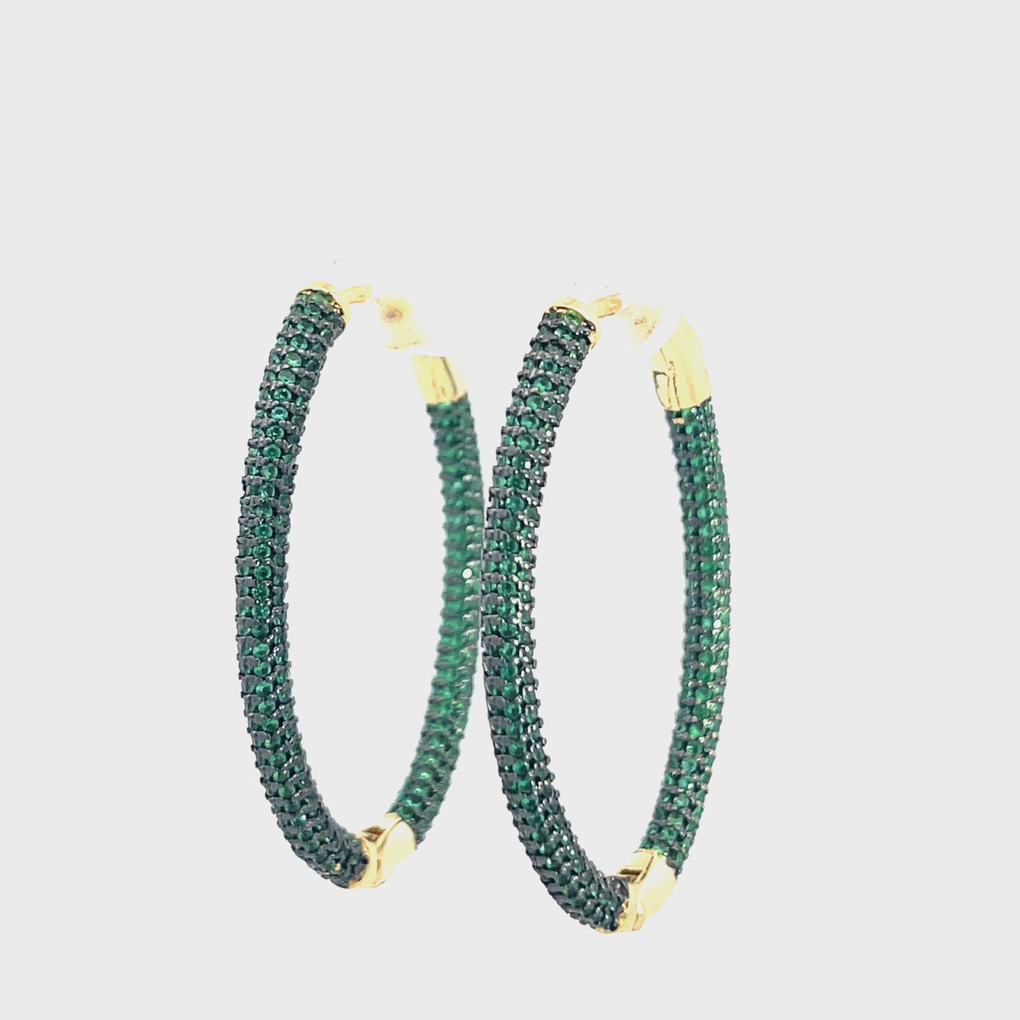 Load and play video in Gallery viewer, Green Crystal Oval Brass Hoops
