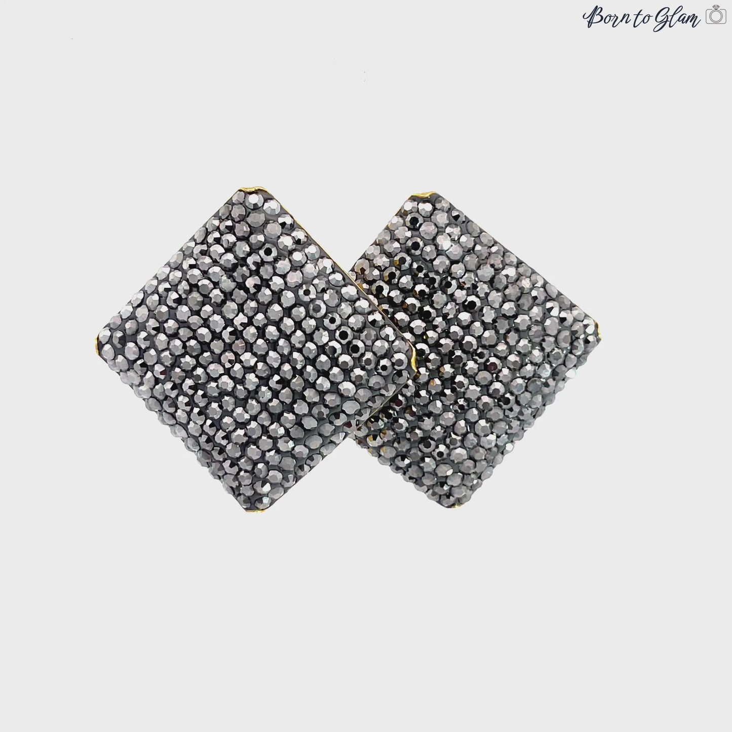 Load and play video in Gallery viewer, Gray Hematite Square 925 Sterling Silver Crystal Stud Earring
