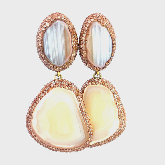 Load and play video in Gallery viewer, Golden Ivory Double Agate Sterling Silver Earring
 Born To Glam