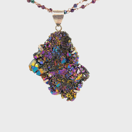 Load and play video in Gallery viewer, Purple Druzy Sterling Silver Pendant
