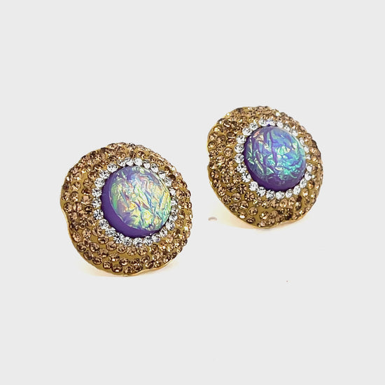 Purple Mixed Cubic Zirconia Gold & Silver Crystal Gold Plated Stud Earring