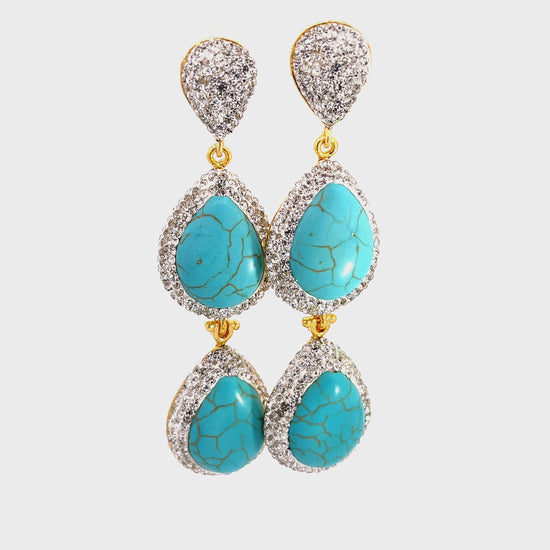 Load and play video in Gallery viewer, Turquoise Gemstone 2 Tier Statement Earring
