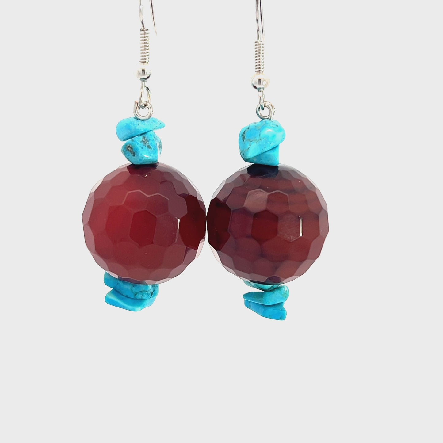 Load and play video in Gallery viewer, Brown Agate &amp;amp; Turquoise Gemstone Sterling Silver Earring
