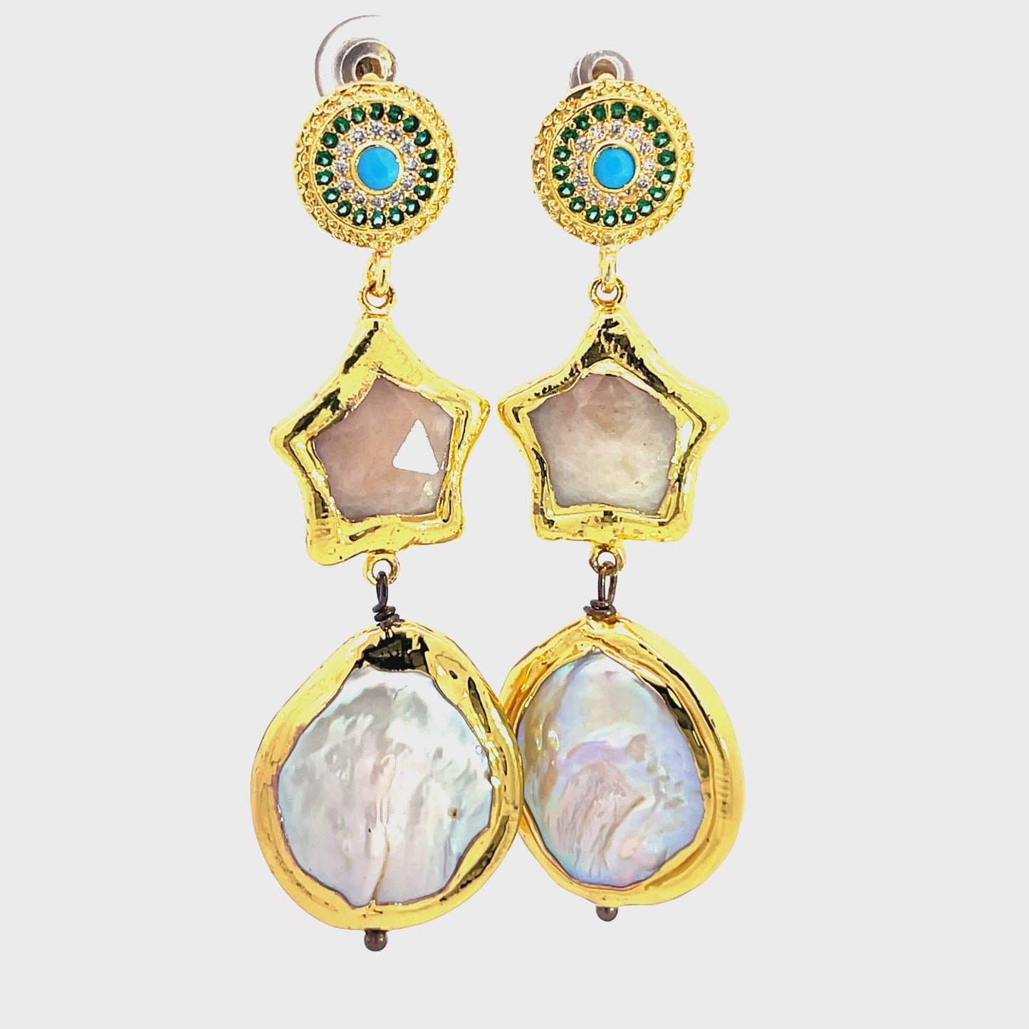 Load and play video in Gallery viewer, Brass Mother Of Pearl Dangle Earring
 Born To Glam