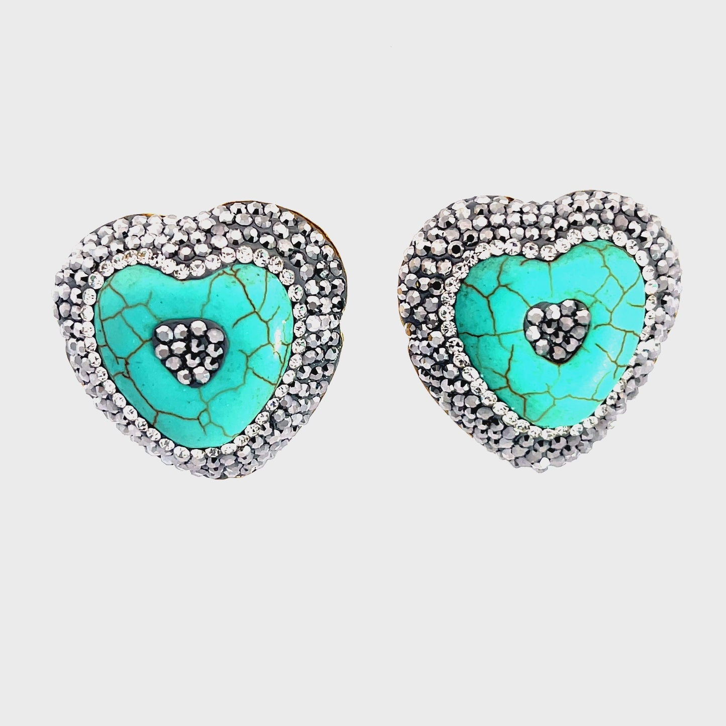 Load and play video in Gallery viewer, Turquoise Hematite Heart Stud Earrings
