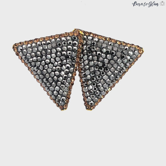 Load and play video in Gallery viewer, Triangle Gold &amp;amp; Hematite Crystal Gold Plated 925 Sterling Silver Stud Earring
