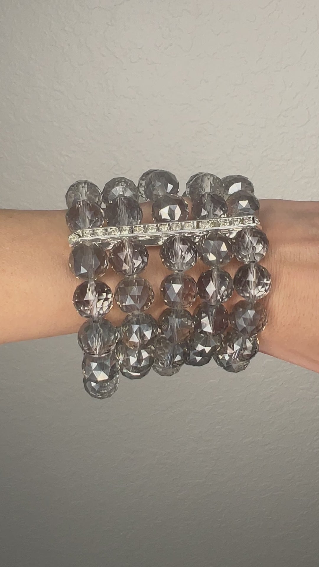 Load and play video in Gallery viewer, Smoked Silver Crystal Multi Strand Statement Bracelet

