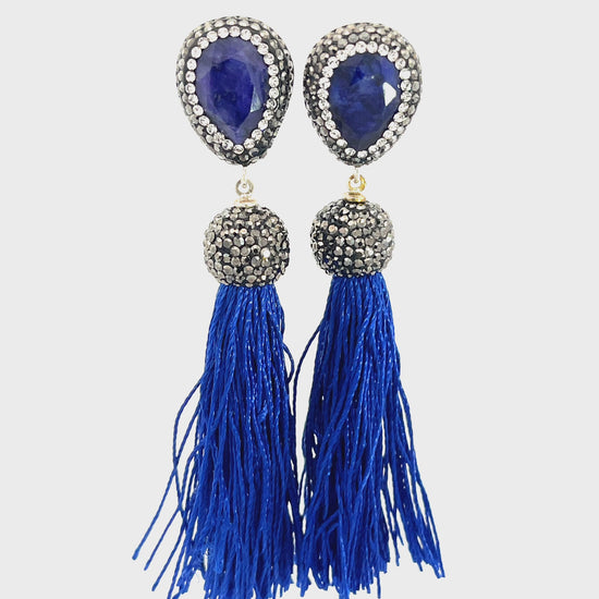 Load and play video in Gallery viewer, Teardrop Gemstone Tassel 925 Sterling Silver Earring
