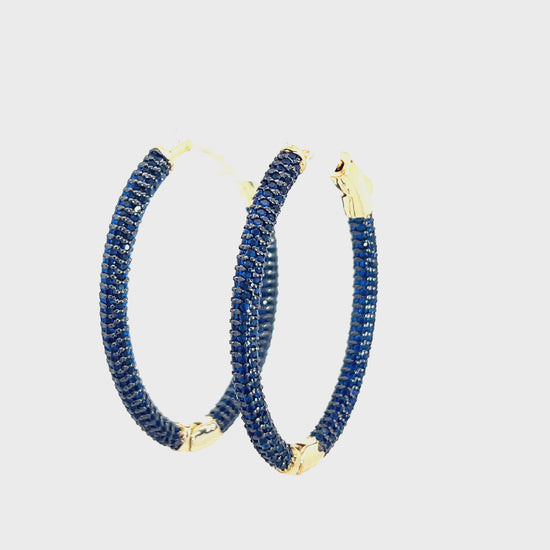 Load and play video in Gallery viewer, Navy Blue Crystal Oval Brass Hoops
