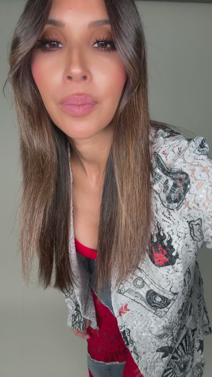 Style the Grey Rock and Roll Embellished Lace Blazer Jacket exclusively at Born To Glam