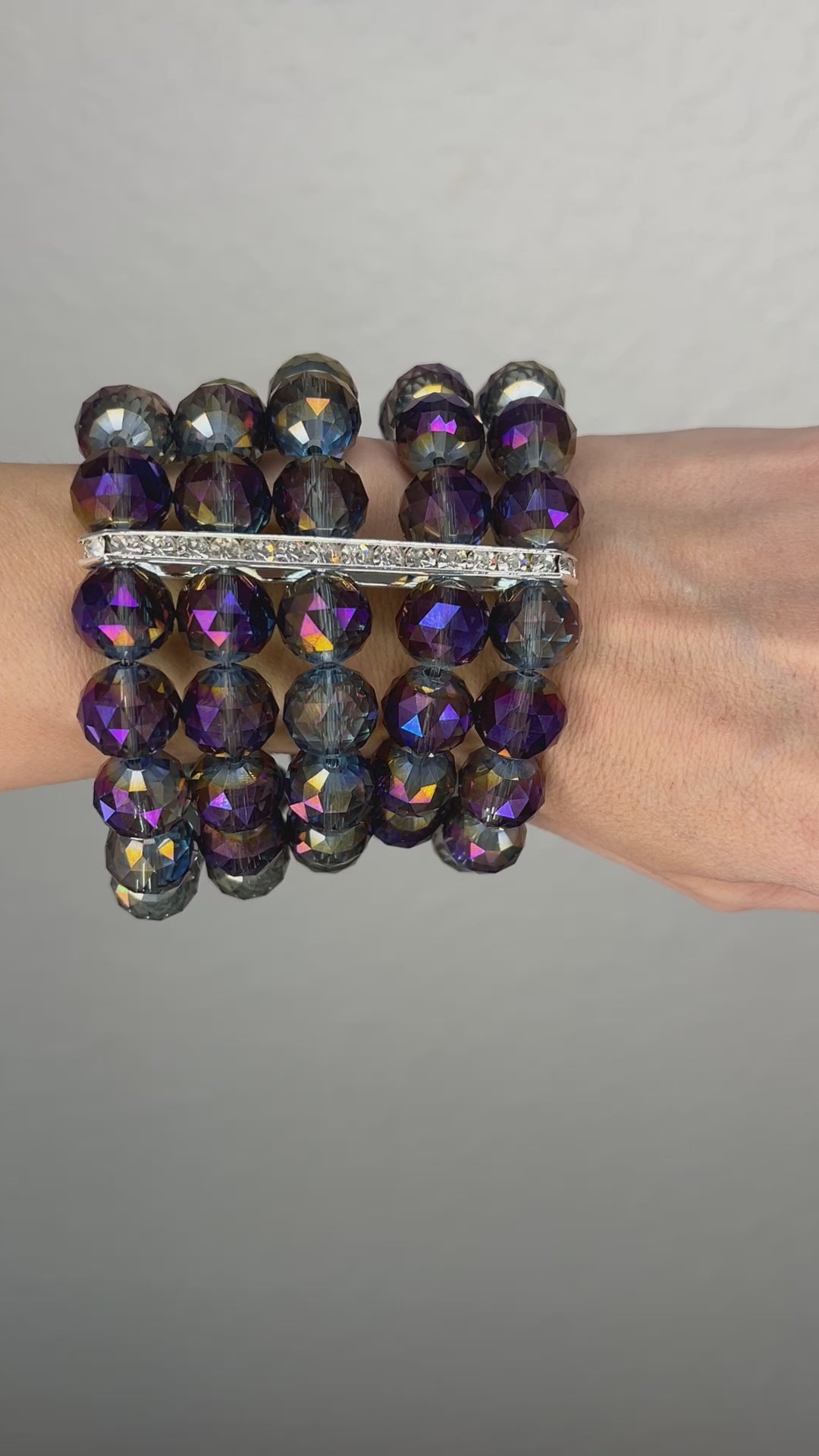 Load and play video in Gallery viewer, Purple Crystal Multi Strand Statement Bracelet
