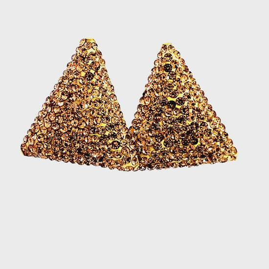 Load and play video in Gallery viewer, Triangle Gold Crystal Gold Plated 925 Sterling Silver Stud Earring
