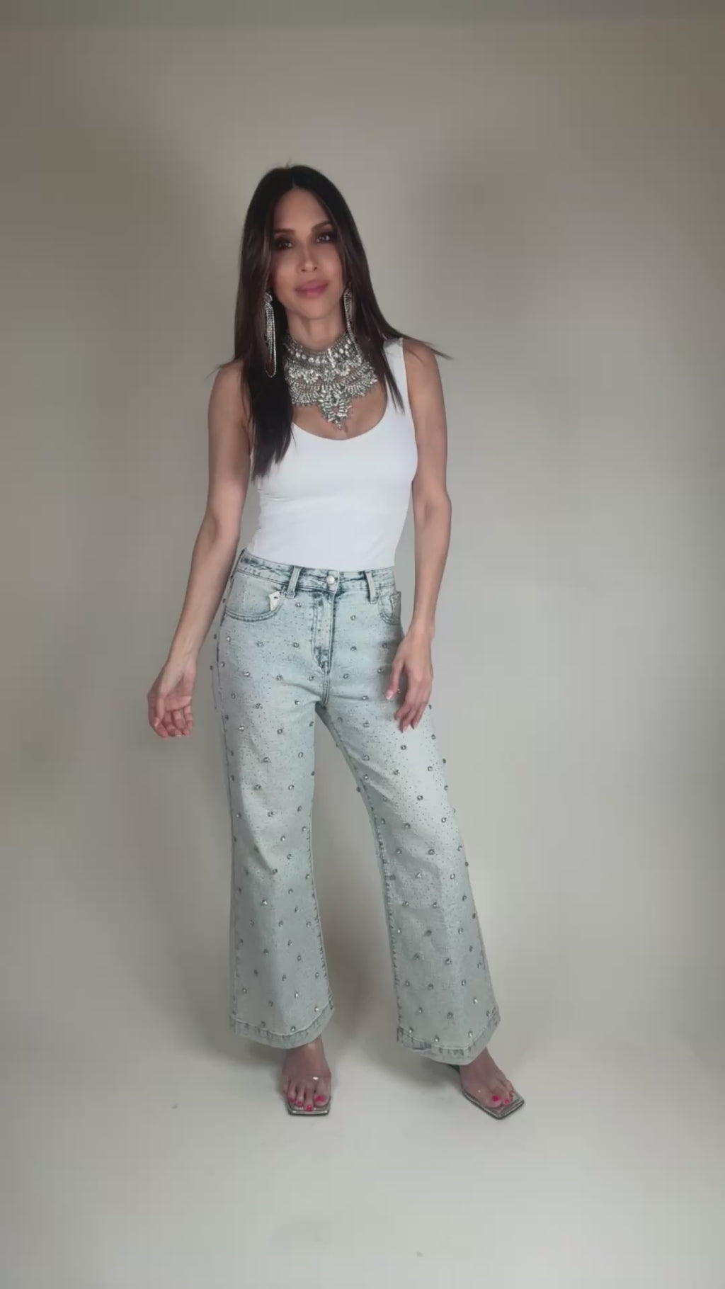Style the Artemis Vintage  Jewel Embellished Stretch Palazzo Jeans exclusively at Born To Glam