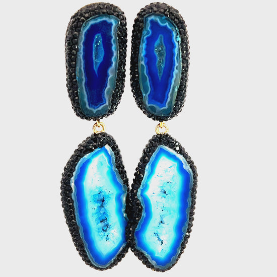 Load and play video in Gallery viewer, Royal Blue Hues Double Agate Sterling Silver Earring
