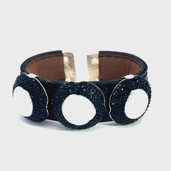 Load and play video in Gallery viewer, Triple Gemstone &amp;amp; Crystal Leather Cuff Bracelet
