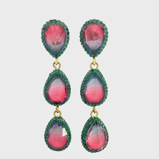 Load and play video in Gallery viewer, Teardrop Multicolor Gemstone Crystal Sterling Silver Triple Drop Earrings
 Born To Glam