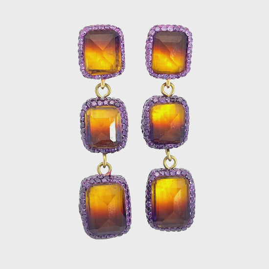 Load and play video in Gallery viewer, Lavender Crystal Multicolor Square Gemstone Sterling Silver Earrings
