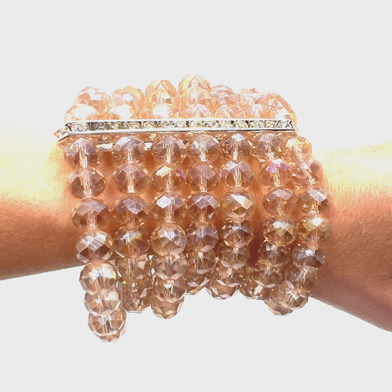 Light Champagne Iridescent Crystal Statement Bracelet