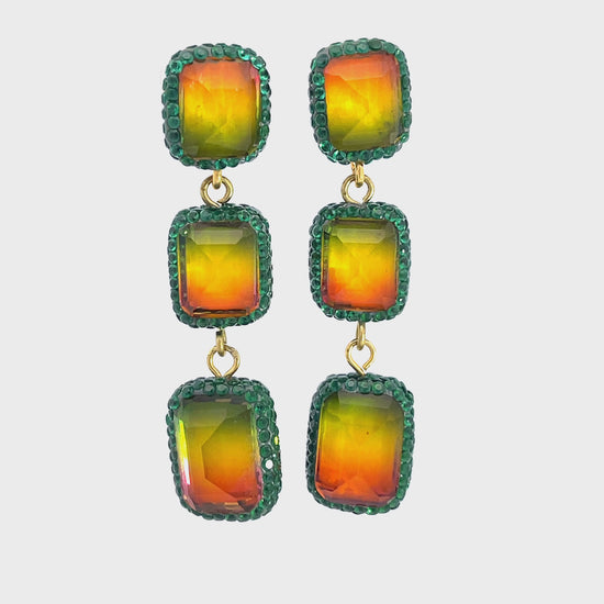 Load and play video in Gallery viewer, Green Crystal Multicolor Square Gemstone Sterling Silver Earrings
