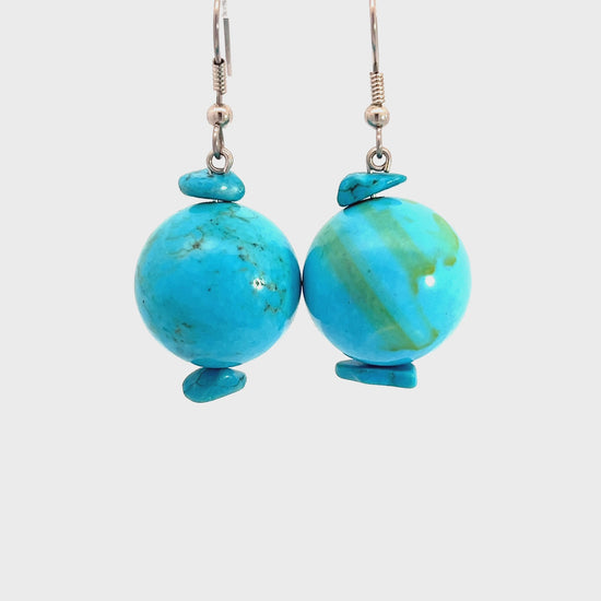 Load and play video in Gallery viewer, Turquoise Howlite Sphere Sterling Silver Earring
