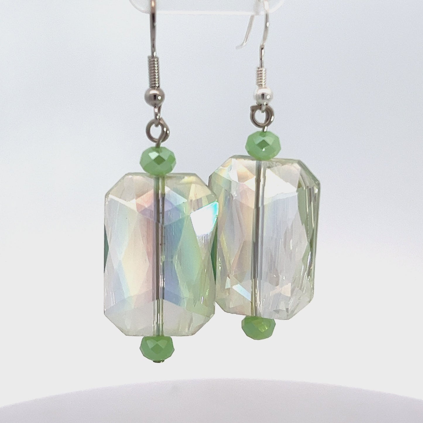 Green Colorized Rectangle Crystal Earring