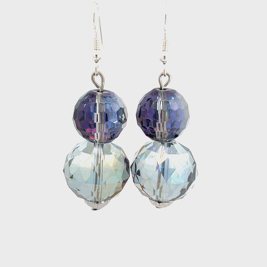 Silver Colorized Crystal Sphere Earring