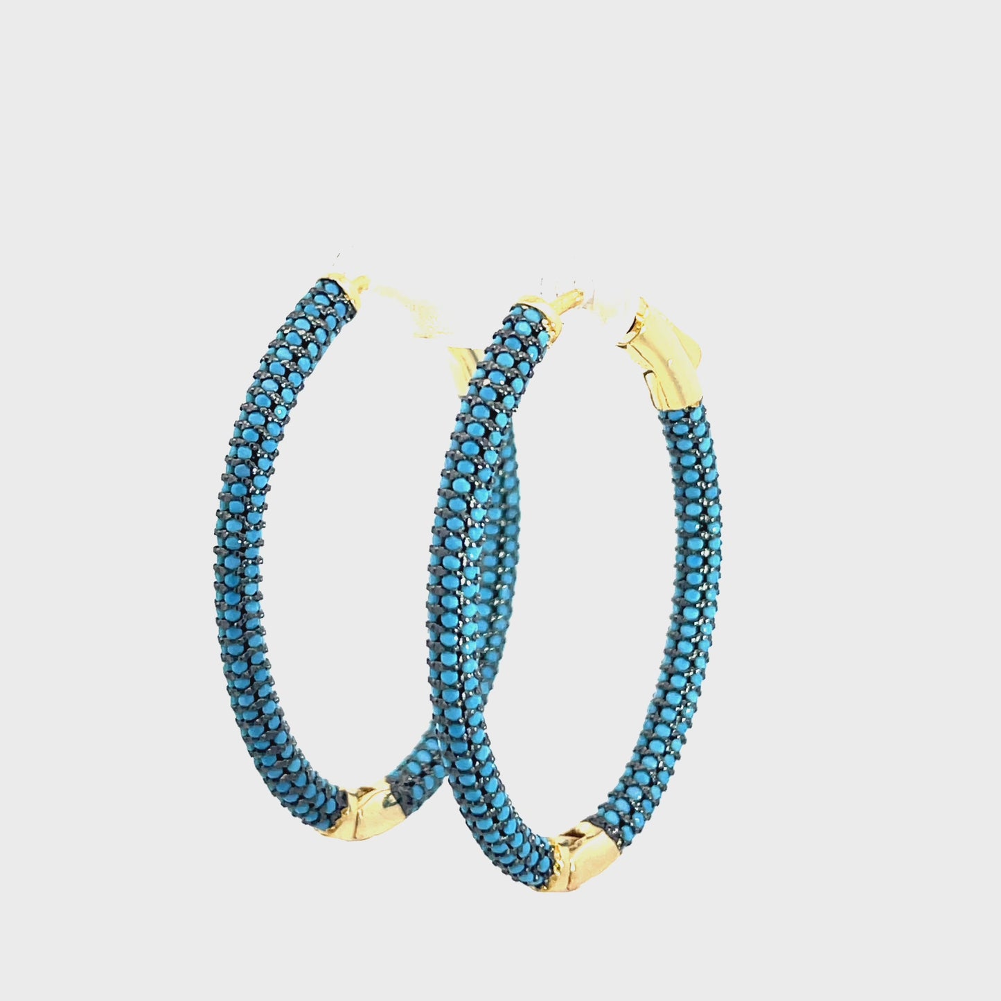 Load and play video in Gallery viewer, Blue Crystal Oval Brass Hoops
