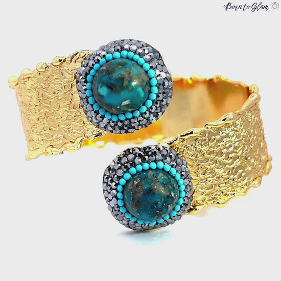 Load and play video in Gallery viewer, Turquoise Double Gemstone Gold Plated Cuff Bracelet
