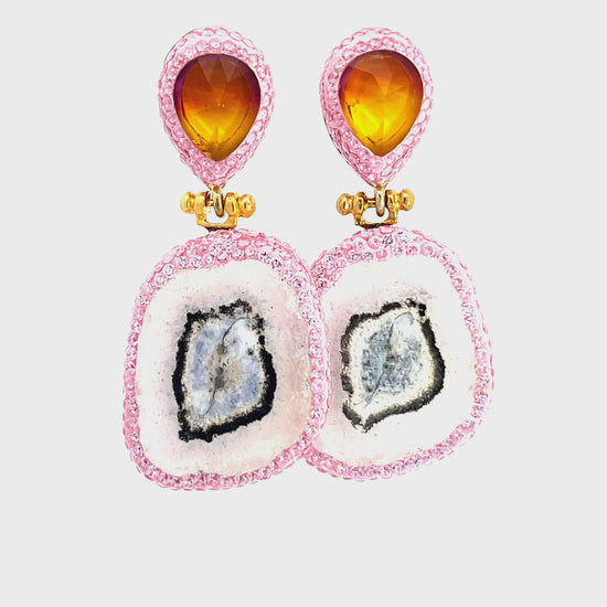 Load and play video in Gallery viewer, Pink Crystal Agate Sterling Silver Earring
 Born To Glam