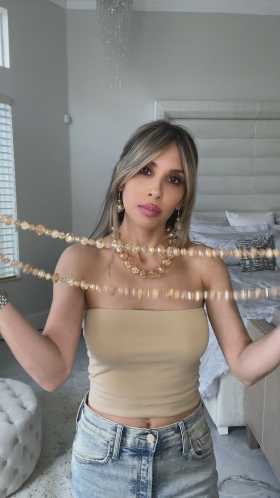 Load and play video in Gallery viewer, Champagne Crystal Rondelle Long Necklace
