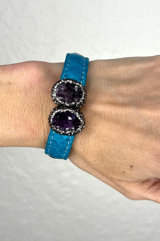 Small Splendor Gemstone Leather Cuff Bracelet - Born To Glam