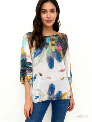 Feather Print Knit Top