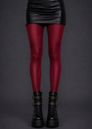 Burgundy High Shine Tights – Glossy Silk-Look Hosiery for Women