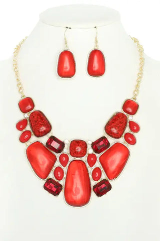 Crystal Gemstone Bib Necklace Set - Born To Glam