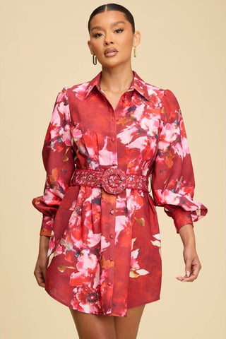 FALL FLORALS BELTED SHIRTDRESS - Born To Glam
