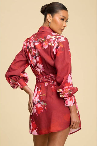 FALL FLORALS BELTED SHIRTDRESS - Born To Glam