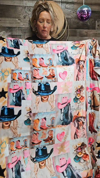 Baha Ranch Danilo Painted Cowgirl Collage Throw Blanket 60" x 80 Made in America - Born To Glam