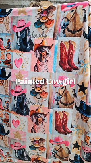 Baha Ranch Danilo Painted Cowgirl Collage Throw Blanket 60" x 80 Made in America - Born To Glam