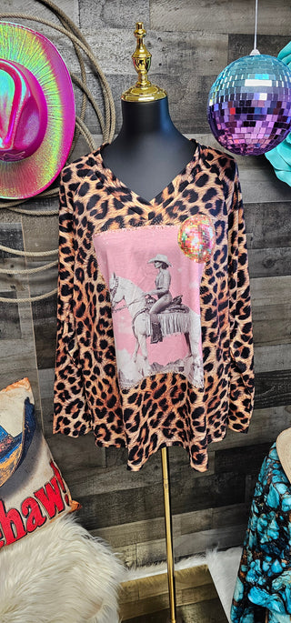 Retro Pop Leopard Cowgirl Graphic Top