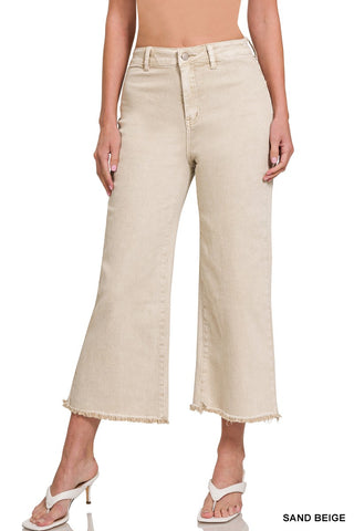 Acid Washed Frayed Cutoff Hem Straight Wide Pants - Born To Glam