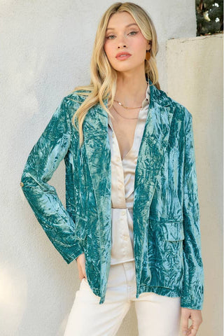 Seafoam Rolled Sleeve Velvet Blazer by Born To Glam