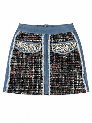 Black Pearl Pocket Tweed Mini Skirt front view on a white background