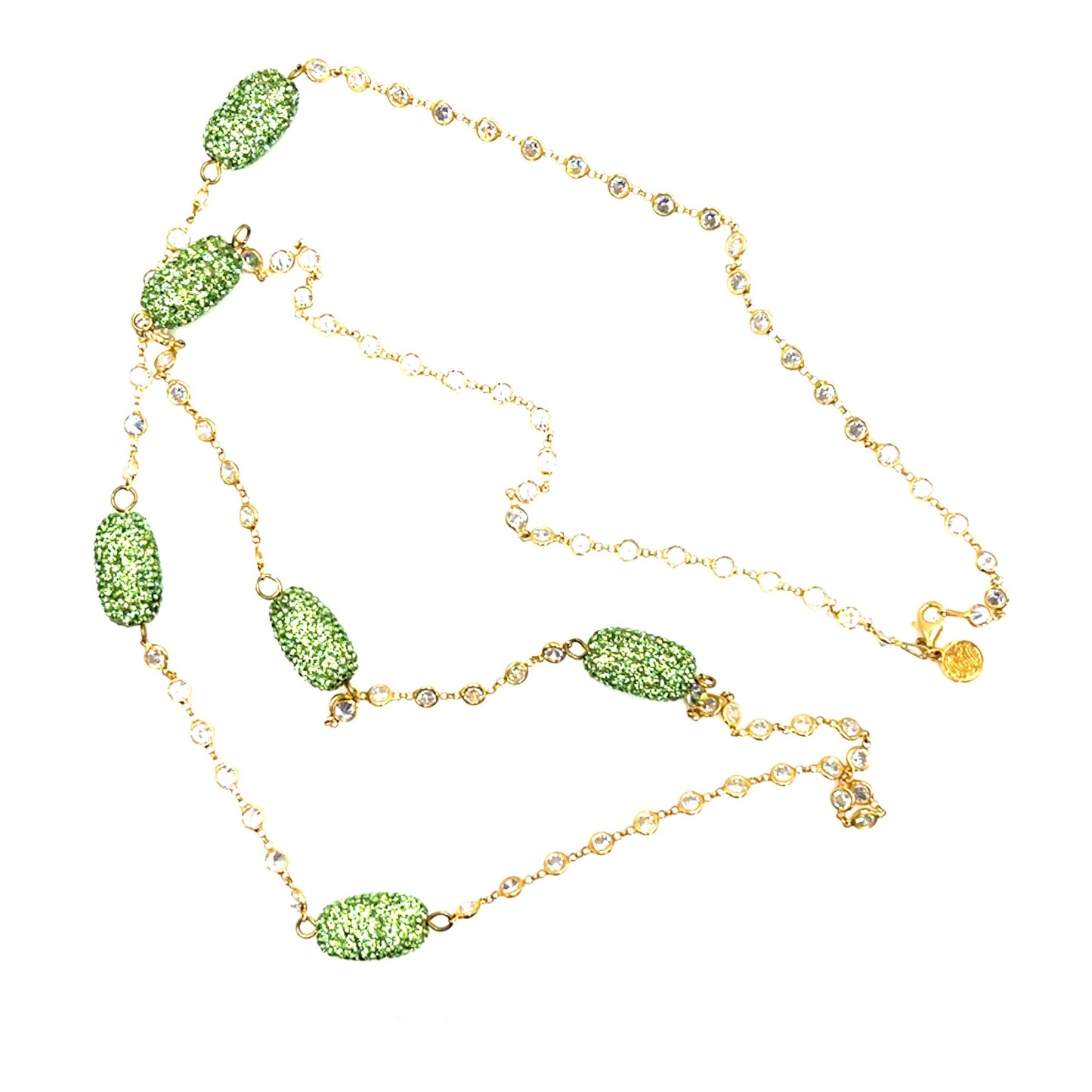 Green Crystal Gold Plated Lariat Long Necklace