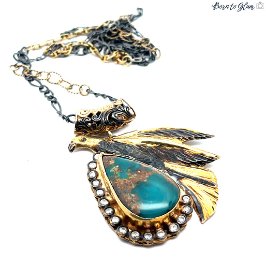 Turquoise & Crystal Eagle Pendant Necklace